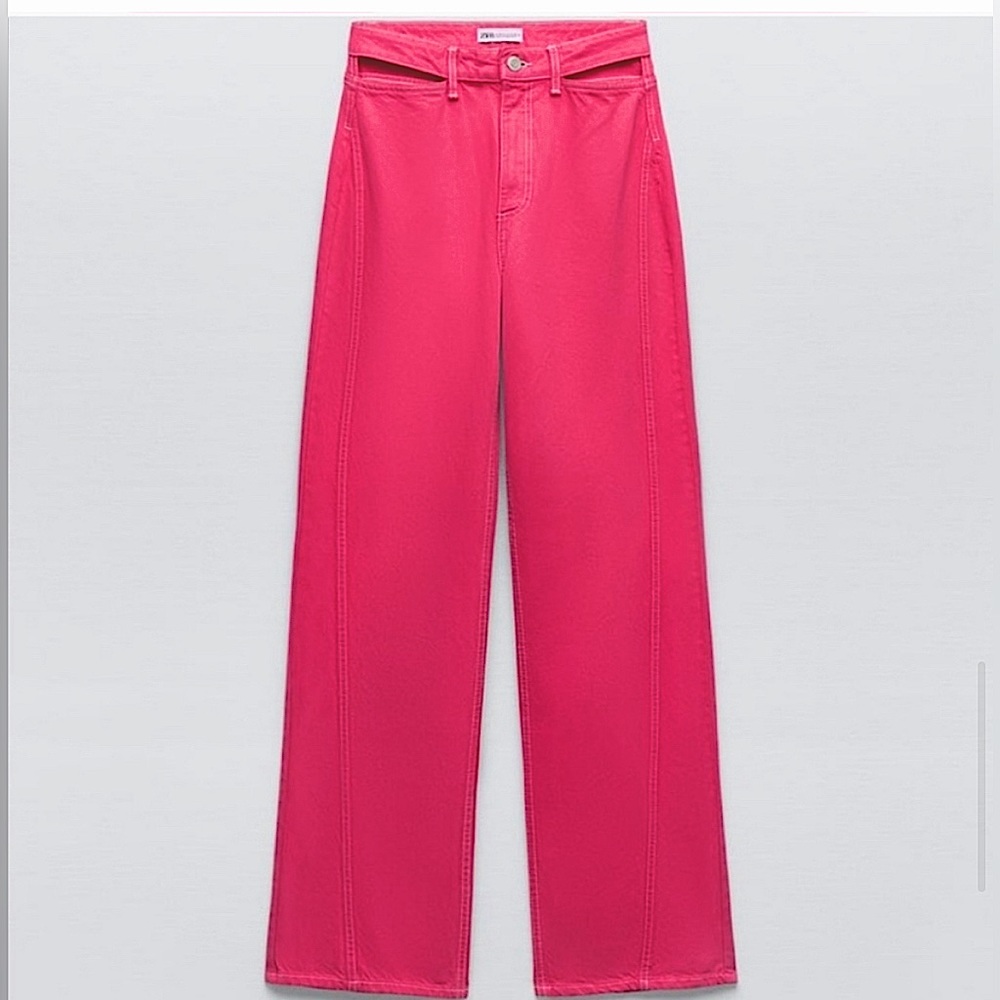 Zara Pink Full Length Cut Out Jeans